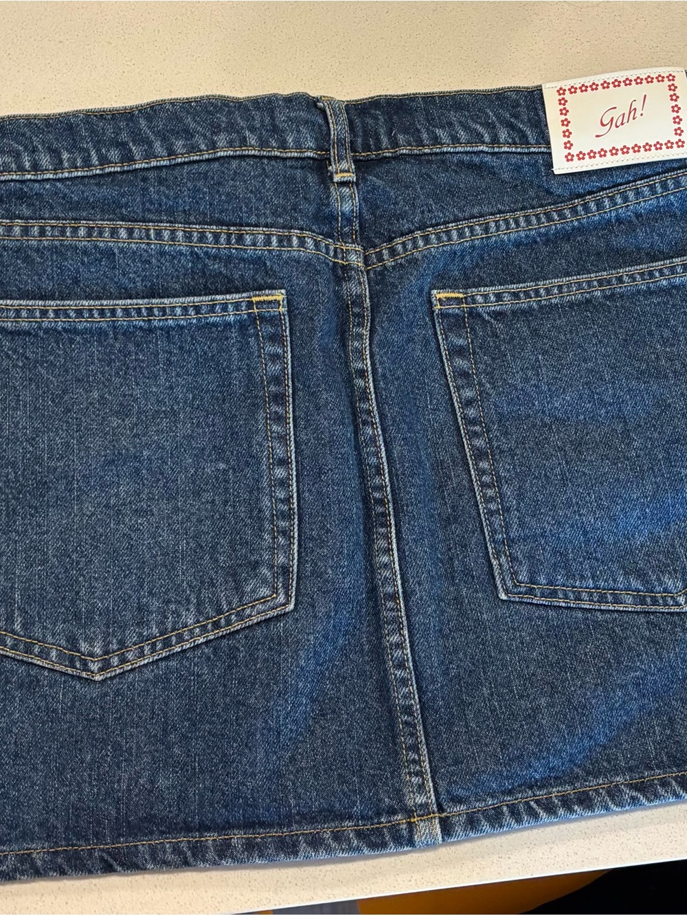 Lisa says gah! Dark Blue Denim Mini Skirt with Waist Tie - Picture 2 of 6